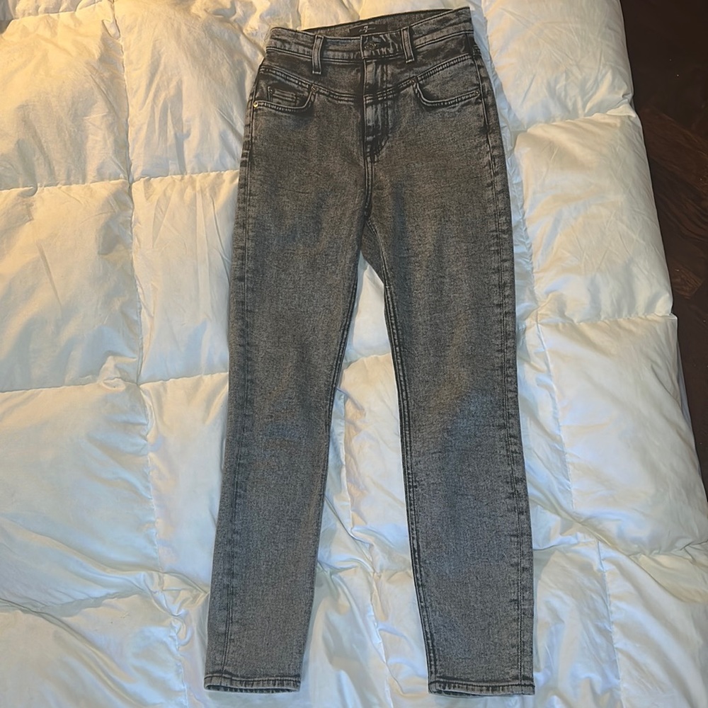 7 for All Mankind Grey Washed skinny high waist jeans
